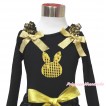 Easter Black Tank Top Gold Sequins Ruffles Sparkle Gold Bow & Gold Sequins Rabbit Print TB1076